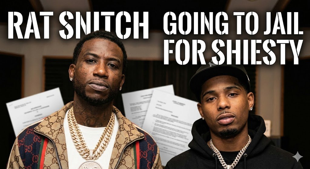Gucci Mane and Pooh Shiesty legal case mystery Victim 1 choking allegations and snitching rumors graphic
