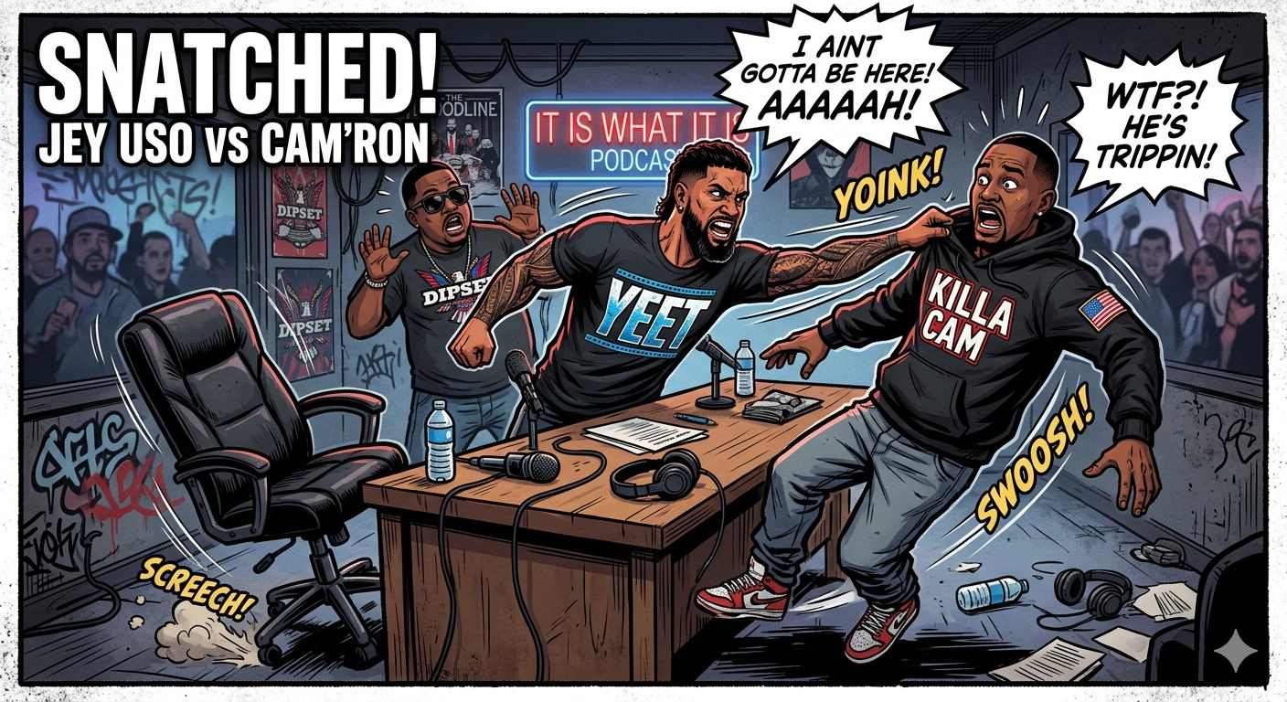 Jay uso snatching Camron out chair and over a desk