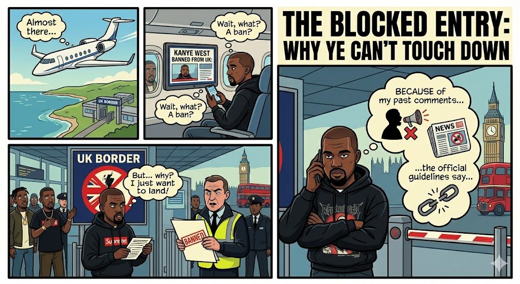 kanye west bocked entry cartoon